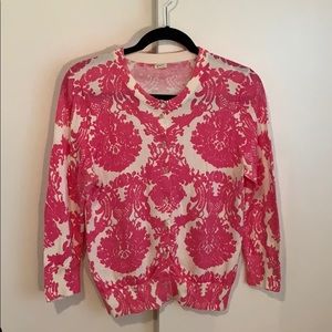 J. crew Hot Pink and White Damask Cardigan